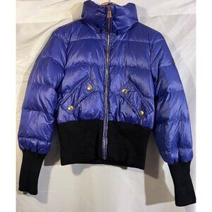 Juicy Couture Black Label Blue Feather Puffer Jacket Warm Cozy M Down Zip  E10